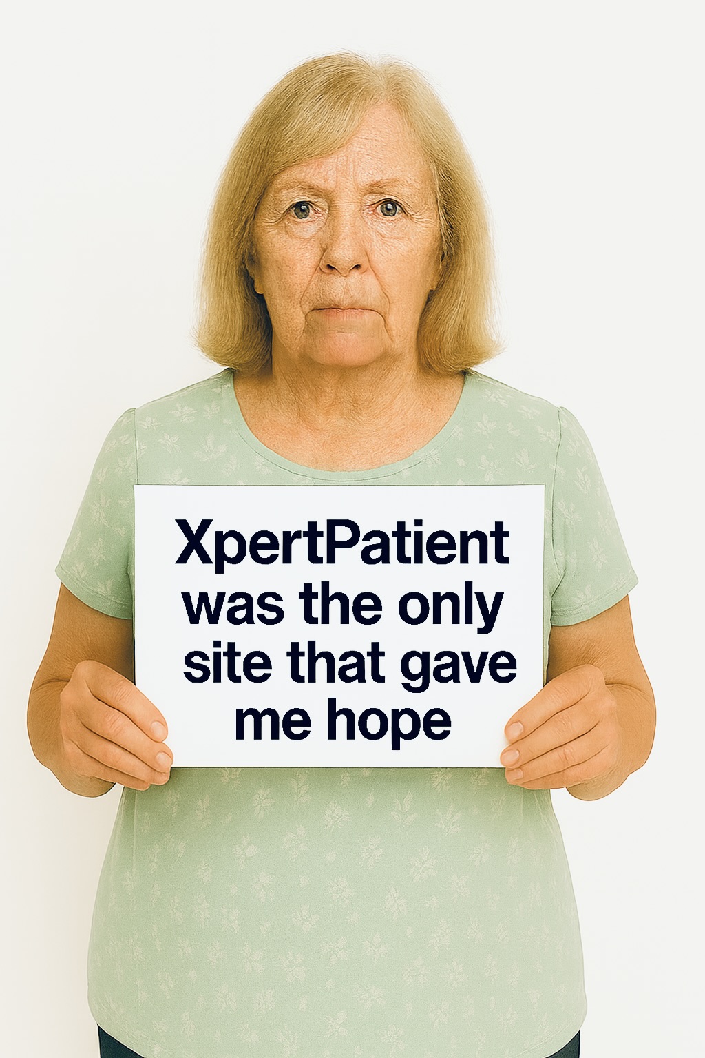 A woman portraying a cancer patient saying XpertPatient gave her hope