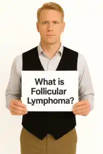 What is Follicular Lymphoma sign being held by a man.