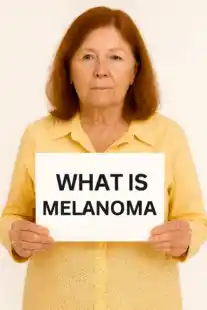 What Is Melanoma. Female Image representing typical age and skin tone of someone diagnosed.